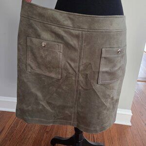 Ann Taylor LOFT Khaki Green Faux Suede Miniskirt 14 NEW WITH TAGS